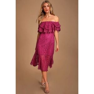 Lulu's Purple Lace Off-Shoulder Midi Dress